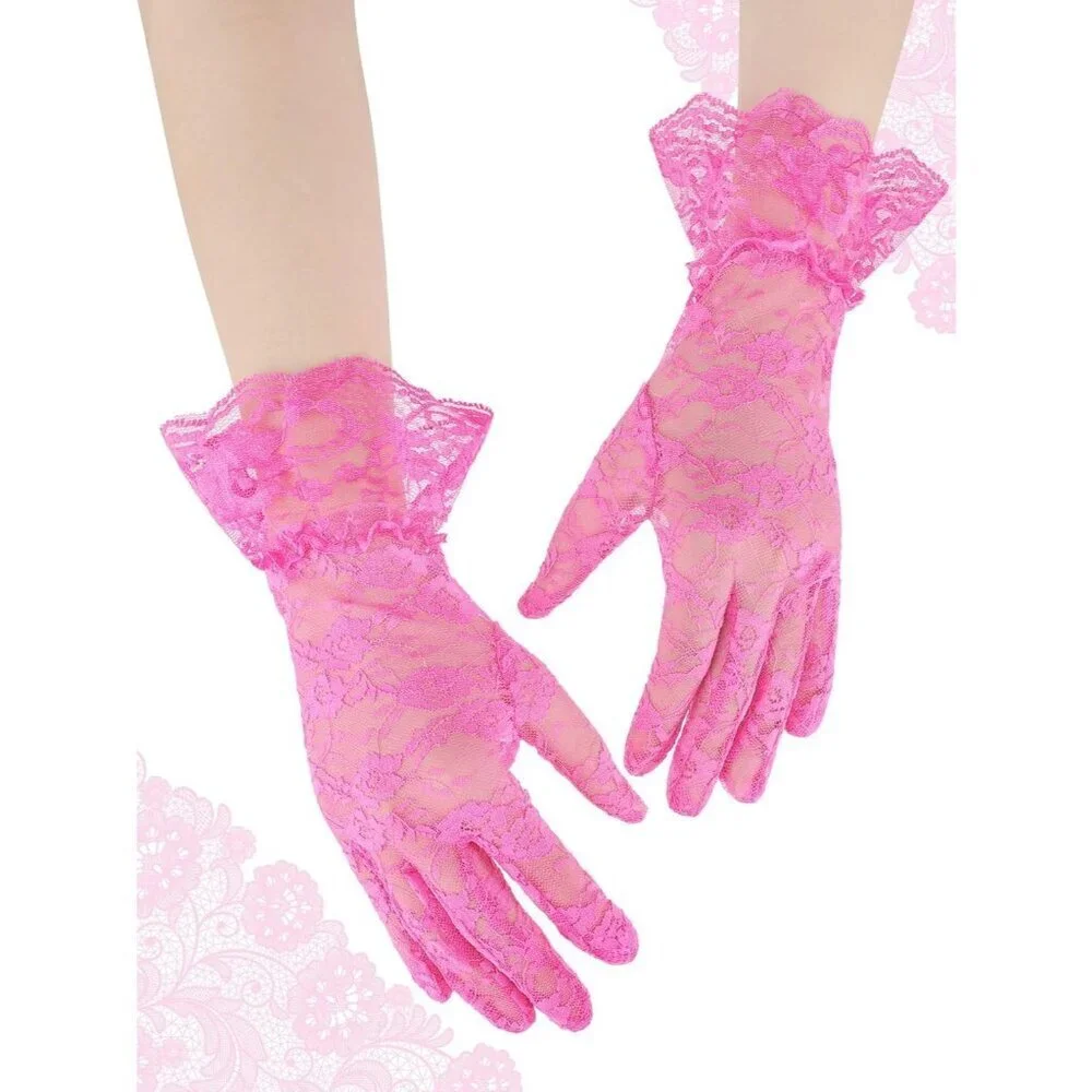 Women's Short Lace Courtesy Elegant Gloves Rose Red Wedding Dinner Opera Parties